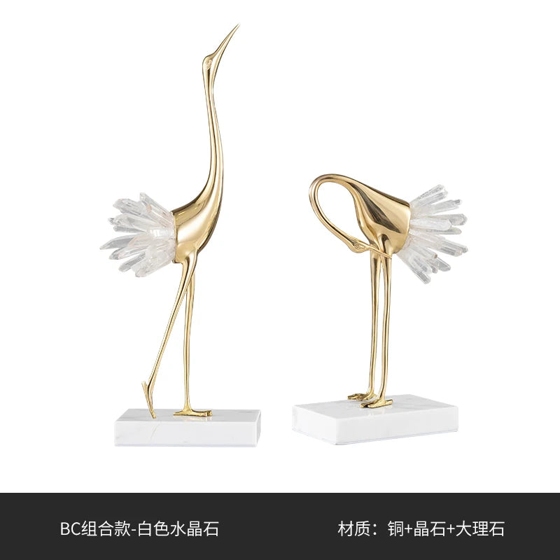 Crystal Swan Brass Body Luxury Crafts Home Living Room House Bedroom Interior Accessories Nordic High-end Animal Art Decorations