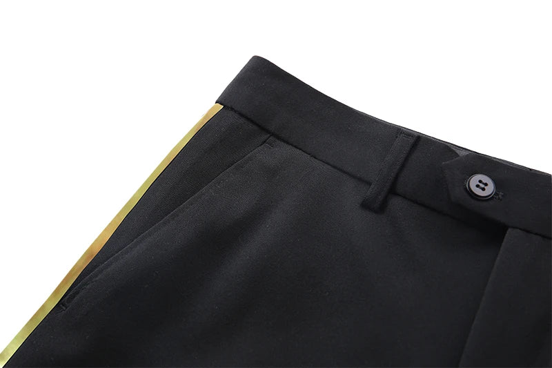 Men's black suit pants Gold leather trim Casual Male Formal Business Office Pants Elastic Straight Formal Trousers Plus big size