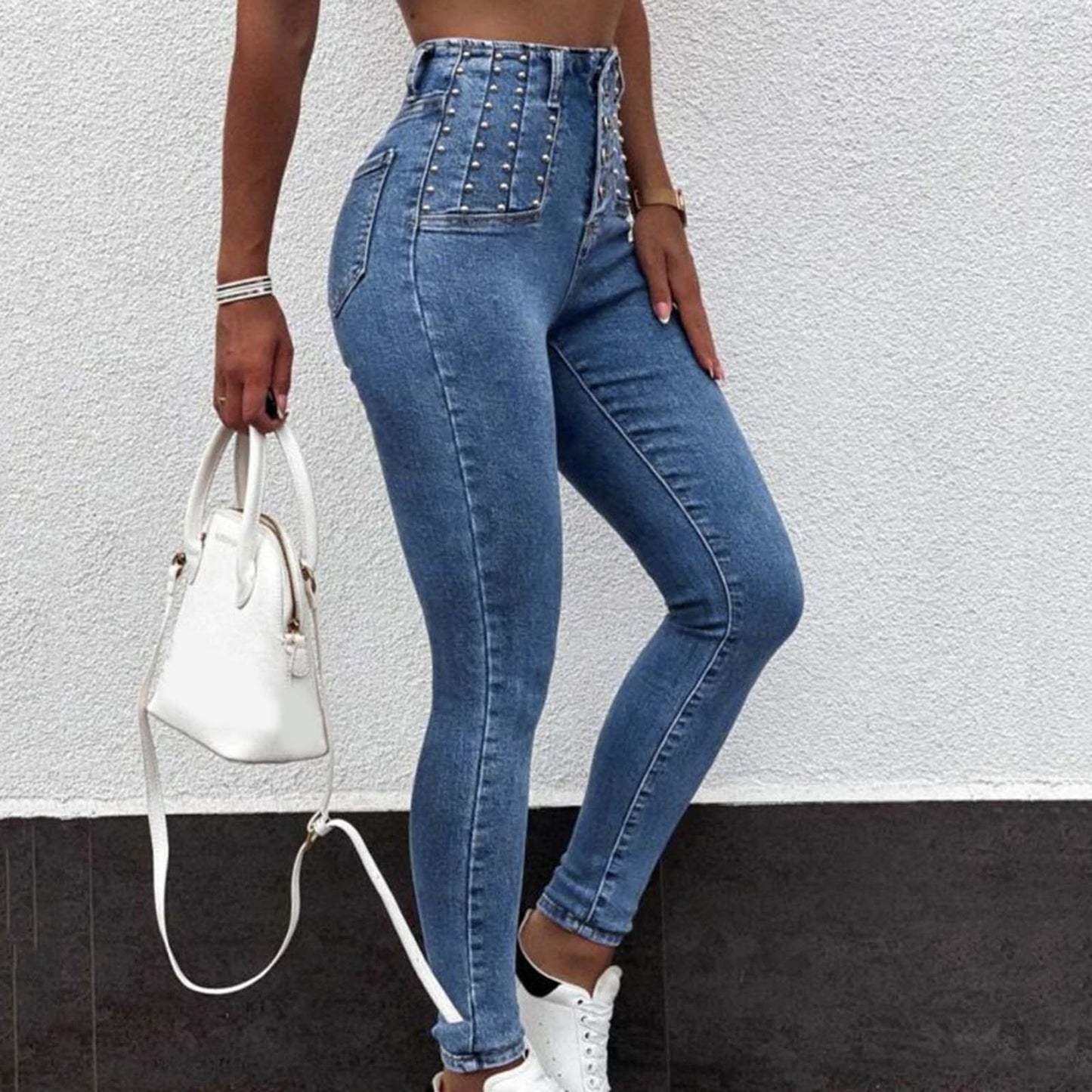 Cargo Pants Women High Waist Jeans Pearl Breasted Women's Jeans Jeans For Women High Waist Plus Size Pantalones De Mujer