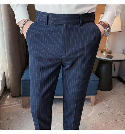 British Style Striped Slim Fit Suit Pant Men Business Casual Simple Dress Pants High Quality Social Wedding Party Trousers 38-28