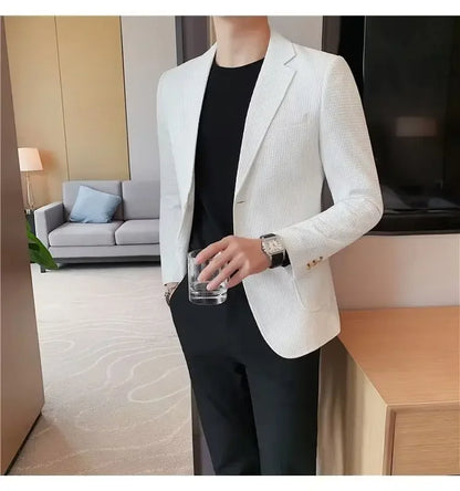 Men's Casual Suit Jacket High-end Solid Color Trendy Korean Style Business Attire Loose Fit Versatile For Autumn Winter