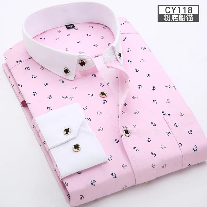 New men's shirt long sleeve thin spring/summer print free ironing business casual slim fashion breathable shirt