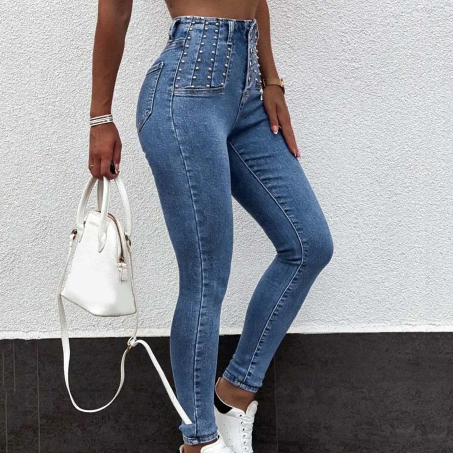 Cargo Pants Women High Waist Jeans Pearl Breasted Women's Jeans Jeans For Women High Waist Plus Size Pantalones De Mujer