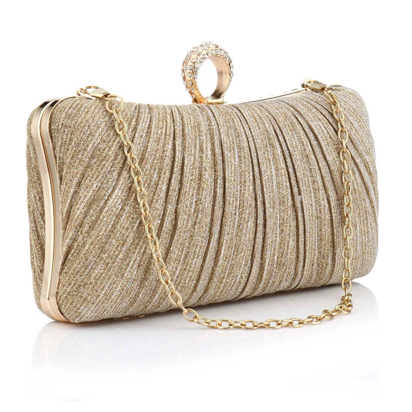 Luxury Women Clutch Shoulder Bag Purse for Party Wedding Prom Birthday Long Square Gold Evening Bags Pleated Elegant Handbag New