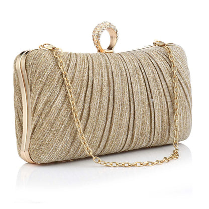 Luxury Women Clutch Shoulder Bag Purse for Party Wedding Prom Birthday Long Square Gold Evening Bags Pleated Elegant Handbag New