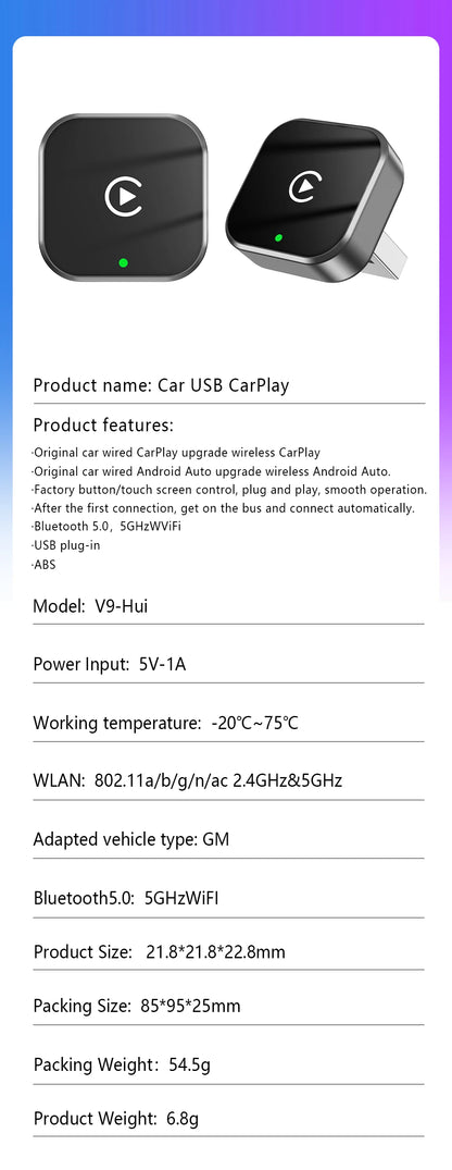 Dongle CarPlay sans fil 2 en 1 et adaptateur sans fil Android Auto, WiFi 5Ghz type-c/USB Plug Play, mise à jour OTA CarPlay sans fil, 2026