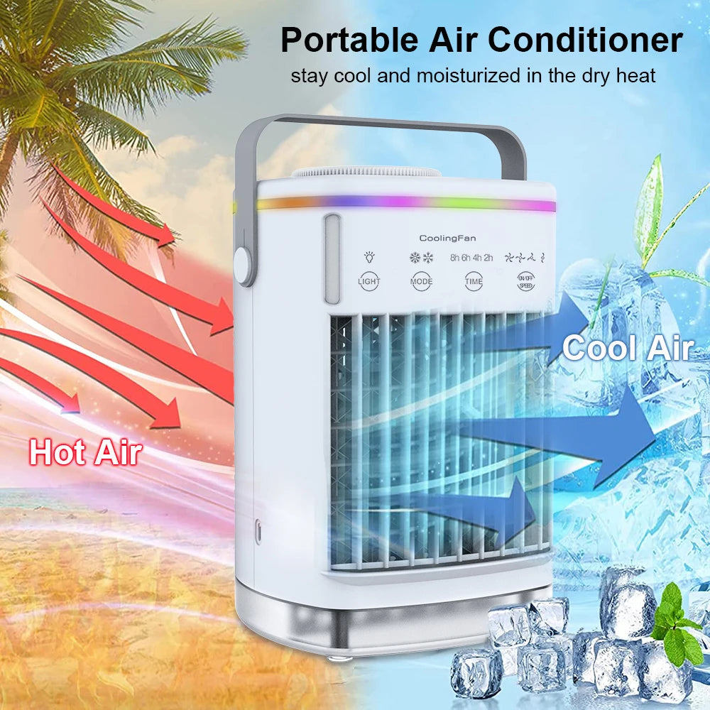 Portable Humidifier Fan Mini Air Cooling Fan USB Electric Conditioners Fan with LED Night Light for Home Air Cooling Humidifier