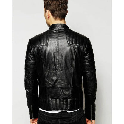 100% Genuine Leather Men's Slim Fit Black Rock Style Bicycle Jacket Fashionable Trend