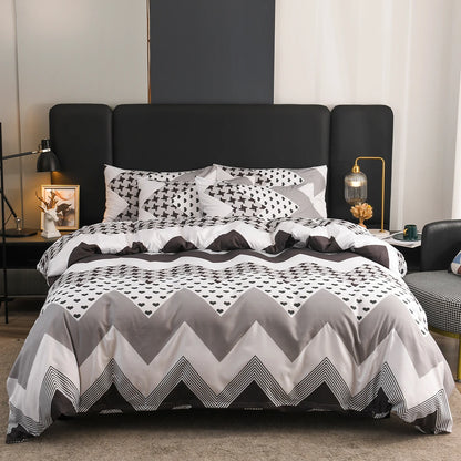 3PCS Geometric Duvet Cover Set Modern Classic Stripe Bedding Set Queen King Size Soft Comforter Cover with Double Sided Pattern