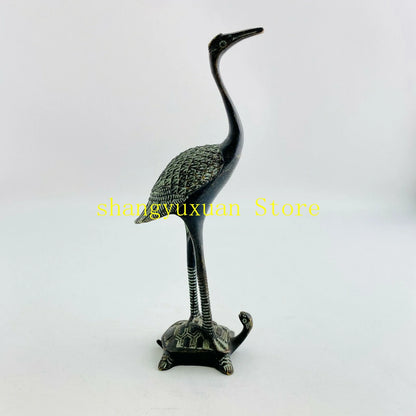 A Pair Of Hand Carved Collection Red-Crowned Crane & Tortoise Bronze Statue