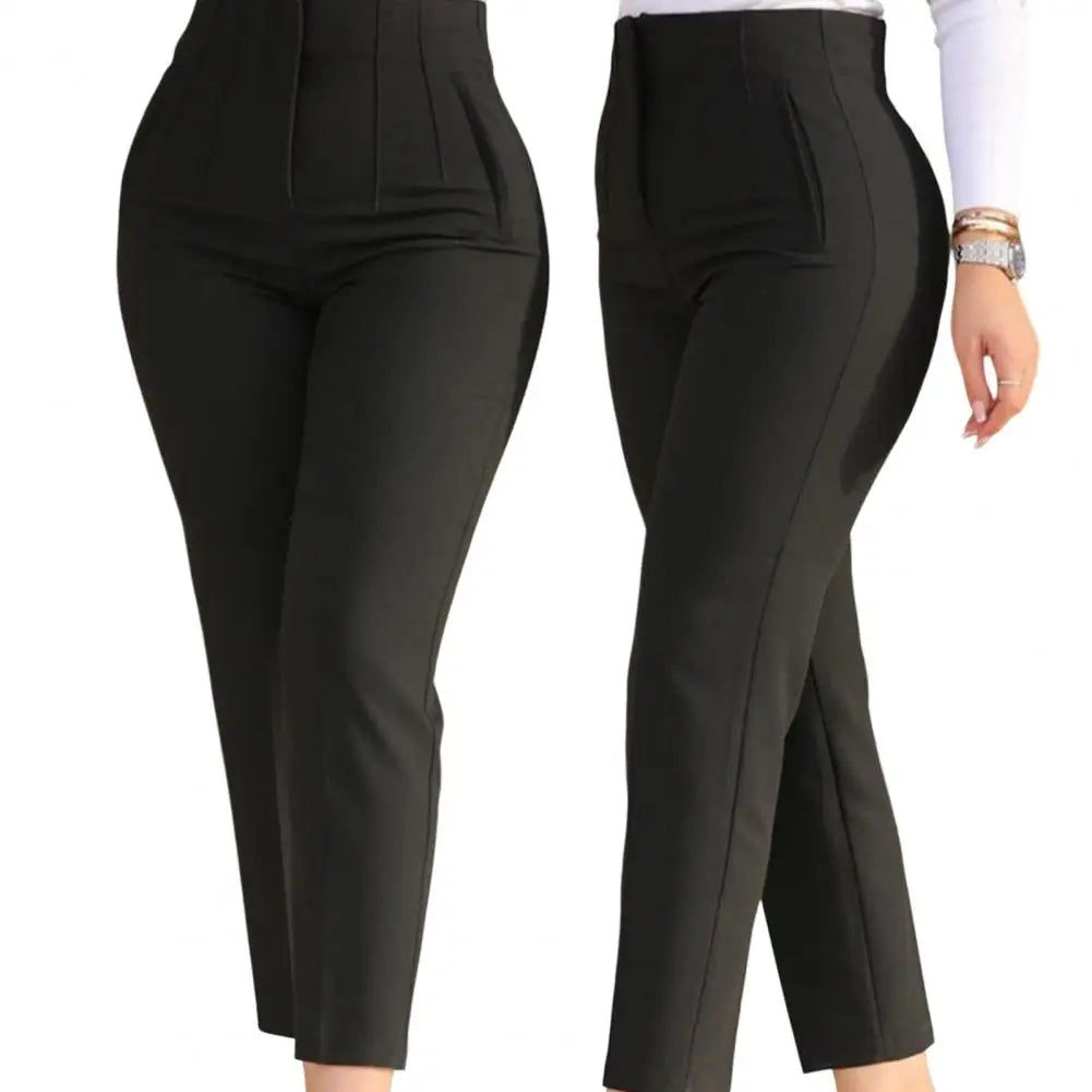 Elegant High Waist Cropped Work Pants for Women Black All-Match Daily Office Formal Wear Fashion Women's Trousers