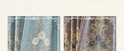 New European Style Simple light blue Thread Embroidered Curtains for Living Room Bedroom Study Blackout Curtain Customization