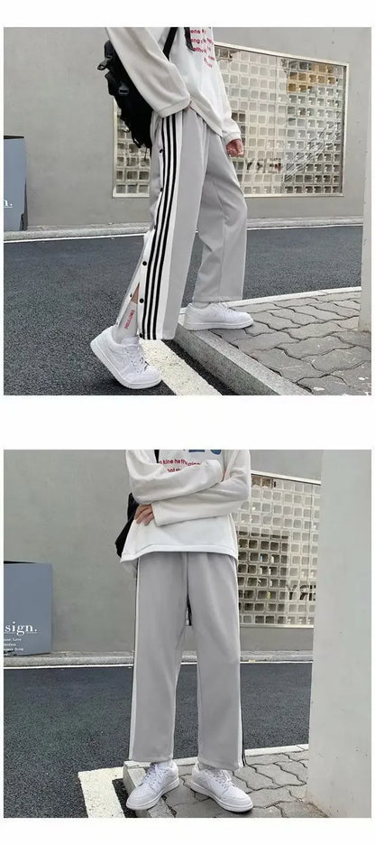 Spring Autumn Men's Loose-Fit Casual Pants Trendy Korean Style Straight-Leg Sports Cropped Pants Hong Kong Style Button-Up