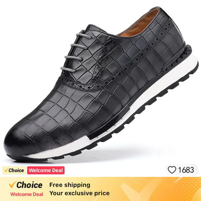 Luxury Business Casual Genuine Natural Cowhide Leather Men's Oxford Sneakers Spring Autumn Crocodile Pattern Anti-slip Footwear