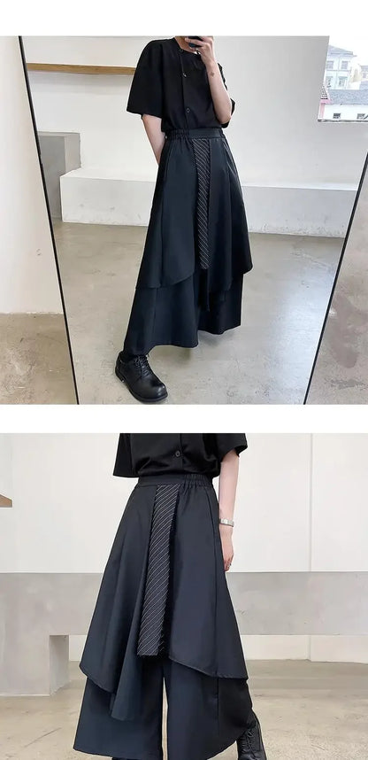 Mountain Village Yesis Men's Casual Black Pants Irregular Style Trendy Japanese Wind Tassel Sword Samurai Skort Summer