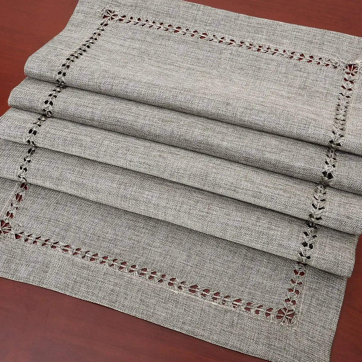 Handmade Hemstitch Gray Dining Table Runner Or Dresser Scarf Rectangular 32x183CM for Family Kitchen Table Runners