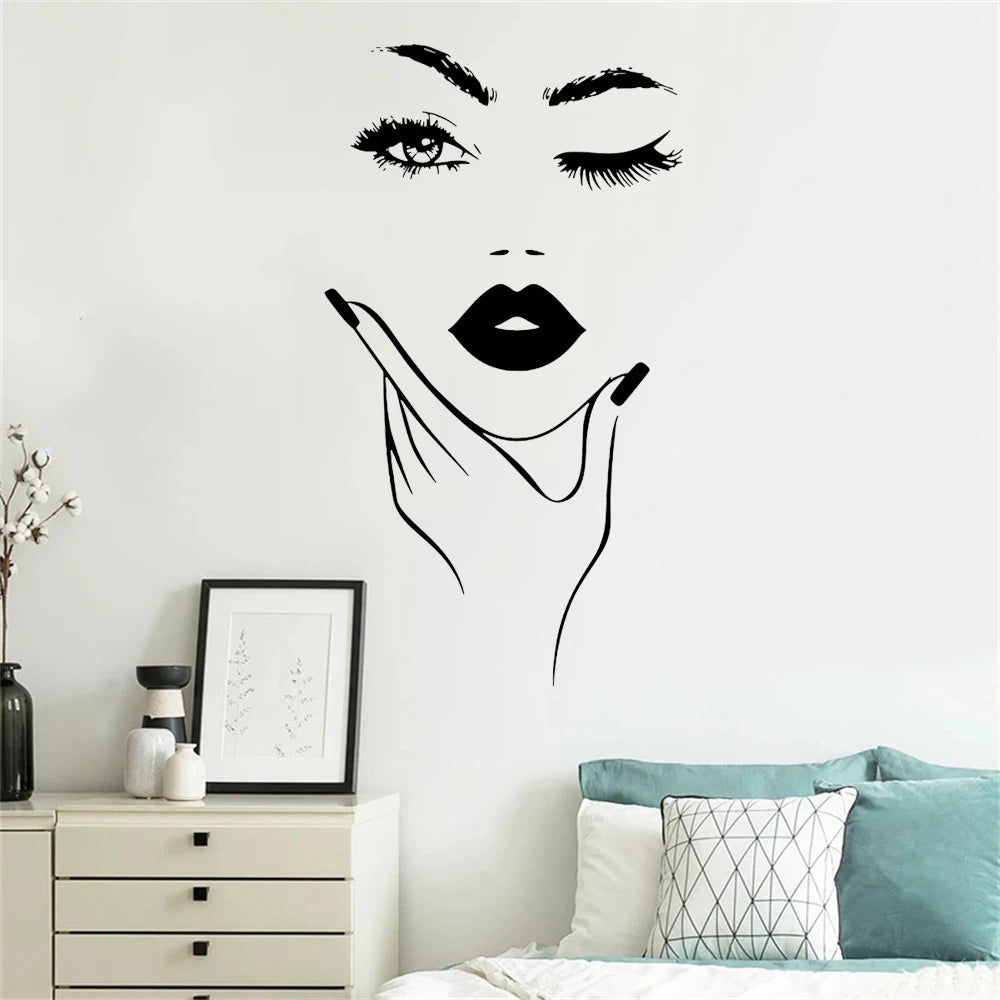 Large Beauty Sexy Woman Hair Spa Nail Eyelash Salon Wall Sticker Girl Room Beautiful Manicure Salon Wall Decal Shop Vinyl Decor