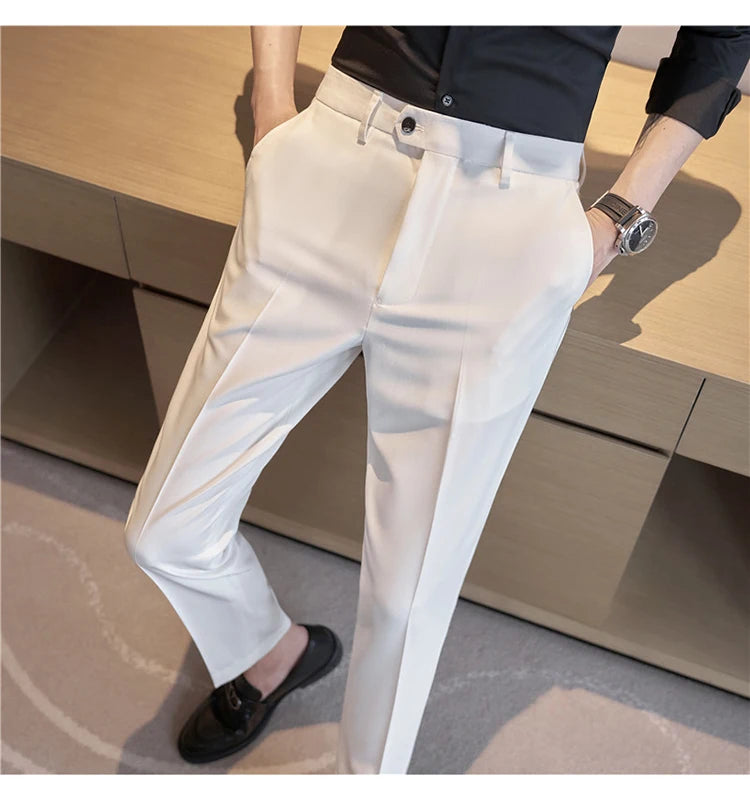 Men Suit Pants 2024 Spring Korean Style Business CasualStraight Dress Pants for Solid Slim Fit Men Formal Trousers Mens Clothing