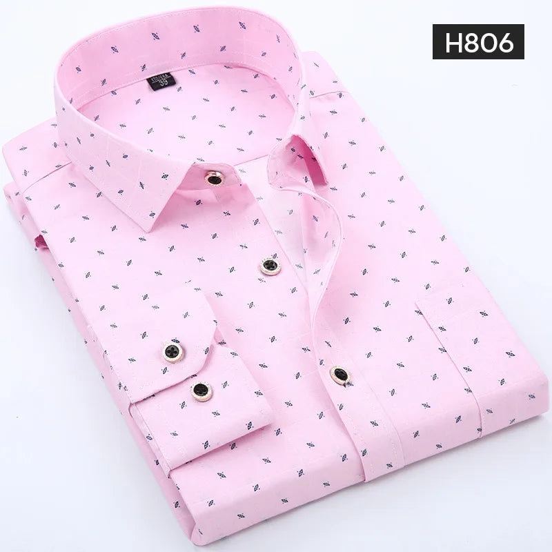 Quality Long Sleeve Mens Floral Plaid Casual Shirts Regular Fit Thin Summer Light Weight Social Work Business Dress Shirt