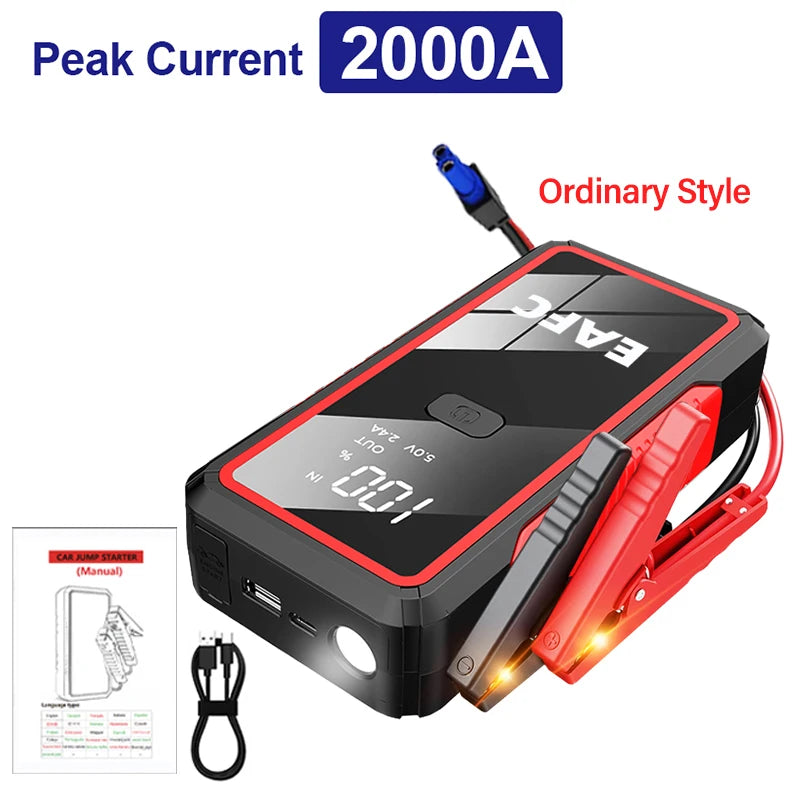 Démarreur de saut de voiture 2000A/1200A/600A, démarreur de batterie de voiture, chargeur de batterie externe Portable 12V, dispositif de démarrage d'urgence automatique Booster