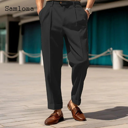 2024 Men's Stand Pocket Formal Wide Leg Pants Men Elegant Party Wedding Trouser Plus Size Mens Fashion Triple Buttons Suit Pants