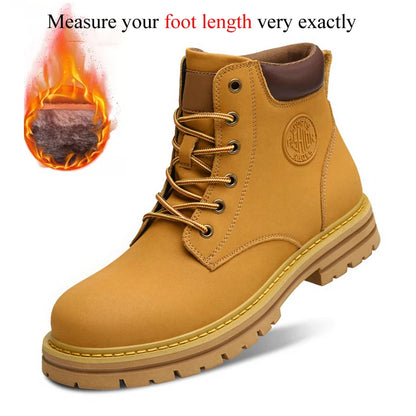 Winter Plush Warm Men Women Genuine Leather Yellow Boots Fashion British Style Work Shoes Autumn Plus Big Size 49 50 51