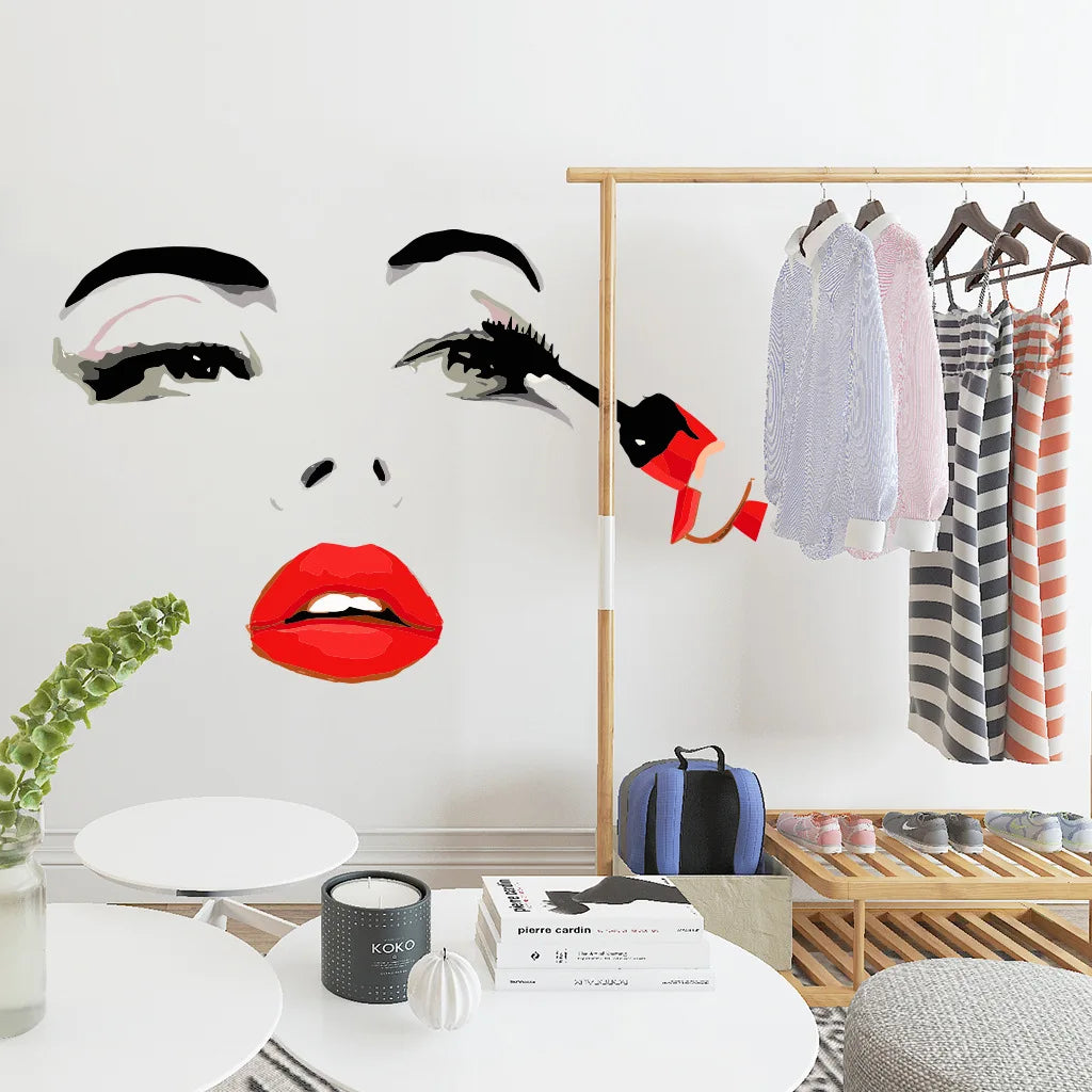 Beauty Female Face Wall Sticker Decal Beauty Studio Wallpaper Cosmetic Makeup Wall Art Sticker Mural Removable Salon Decoration