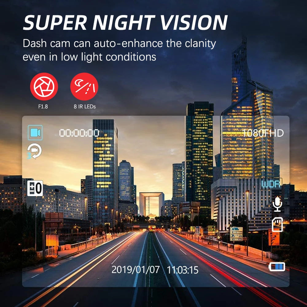 Caméra embarquée pour voitures FHD1080P Enregistreur de conduite Caméra de voiture DVR Vision nocturne Enregistreur vidéo Intégré Wi-Fi Tachographe Pièces automobiles