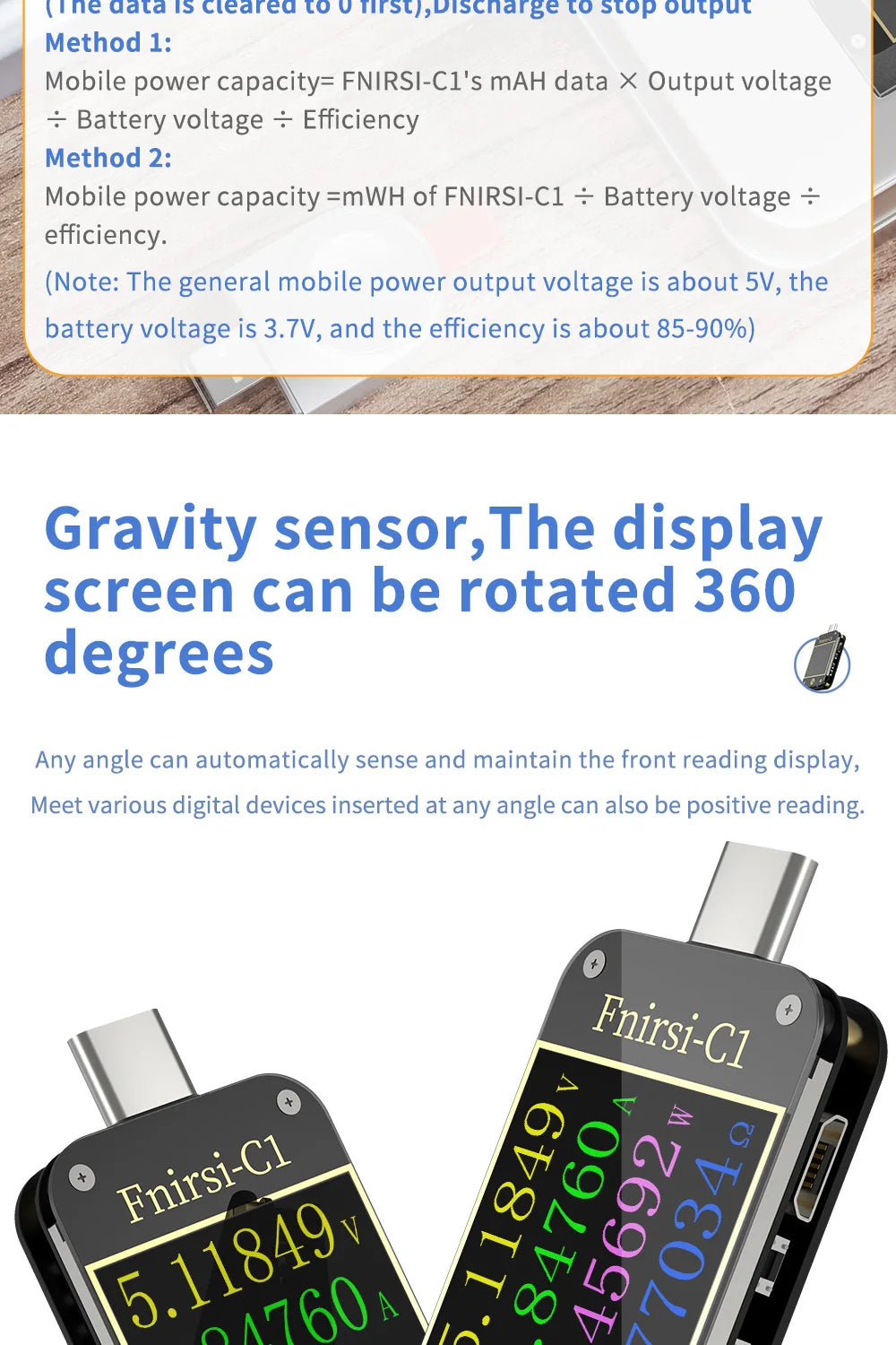 FNIRSI-C1 USB Tester Voltmeter Ammeter Type-C PD Trigger Fast Charging Test Type-C Meter Power Bank tester With PC Software