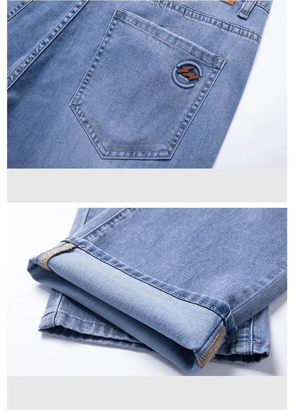 2024 spring and summer new styles Men's baggy jeans light blue Stylish thin lyocell stretch jeans