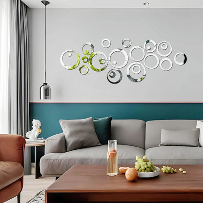 24PCS/LOT Geometric Hollow Circle DIY Mirror Wall Sticker 3D Living Room, Bedroom, Home Decoration