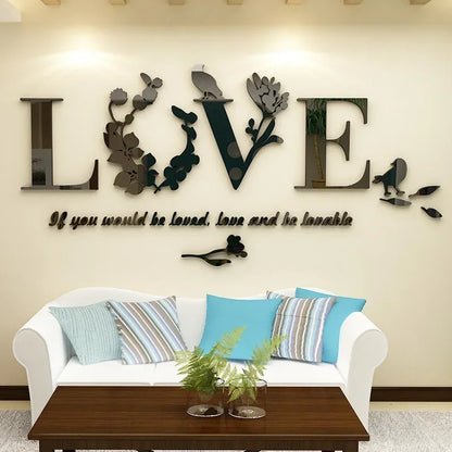 Love 3D Mirror Wall Stickers Acrylic Pink Purple TV Background Bedroom Bedside Stickers Wedding Room Home Decoration