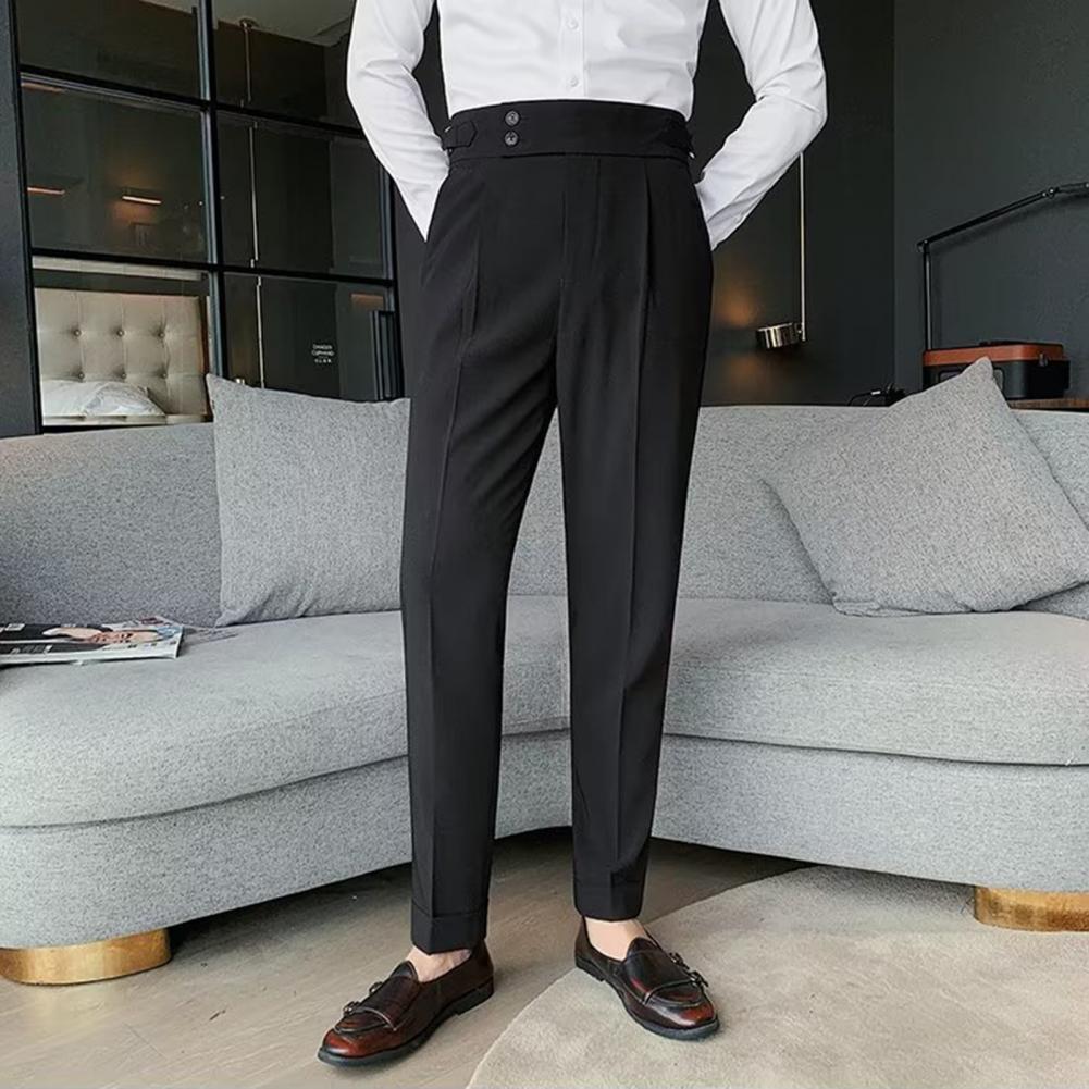 Men Pants Classic Men's Office Trousers Slim Fit High Waist Vintage Pockets Formal Business Style Pants for A Sophisticated Look