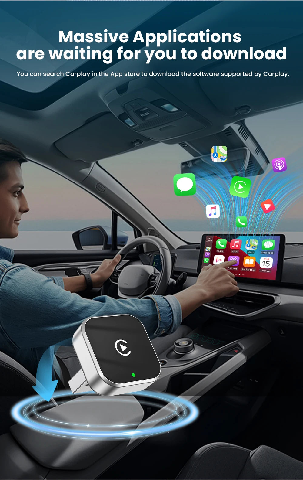 PLAYAIBOX sans fil 2 en 1 CarPlay Android Auto sans fil Supermini Box adaptateur Plug And Play Dongle Bluetooth WiFi connexion rapide