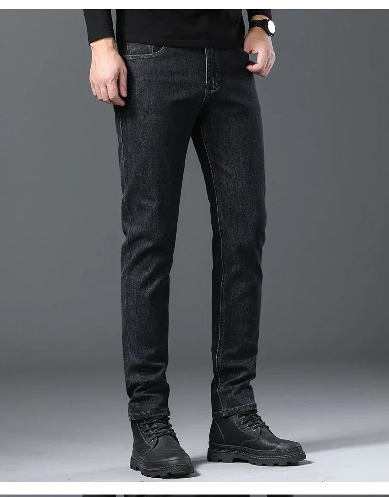 2024 Spring Summer New Style Classic Slim Jeans for Men Korean Fashion Simple Solid Color Straight Skinny Denim Trousers Male