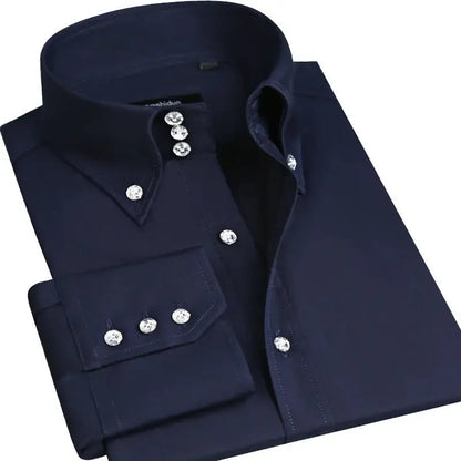 Premium Quality White Shirts for Men - Non-iron Wrinkle Resistant Dress Shirt Long Sleeve New Solid Male Clothing Black Navy