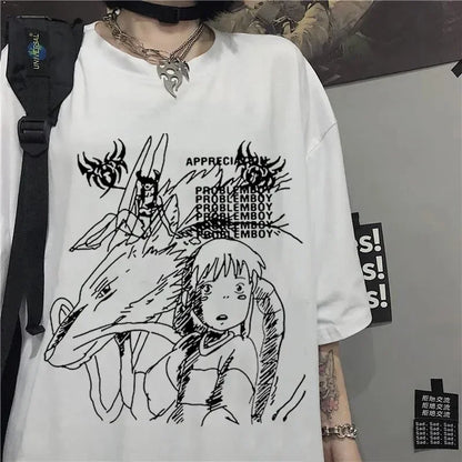 Gothic Demon Punk Print Black T-Shirt for Men and Women Harajuku Y2K Tops Summer Oversized T-Shirt Retro Streetwear Oversized