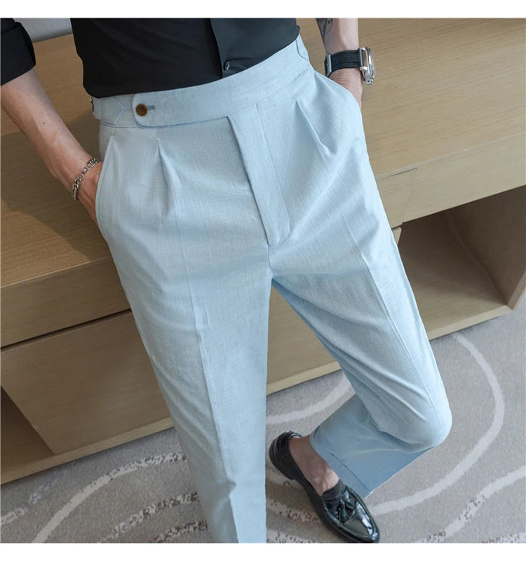 Men's Summer Pants Fashion Naples Cotton&Linen Breathable Dress Pants For Men All Match Casual Straight Men's Trousers Formal