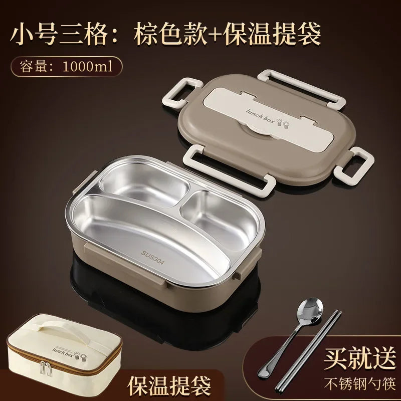 304 stainless steel compartment insulated lunch box office worker students sealed portable bento Microwae Heating food container