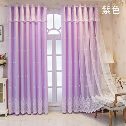 1 Panel 140cm Width Semi Blackout Curtain for Living Room Bedroom Girl Princess Style Double Layer Curtain