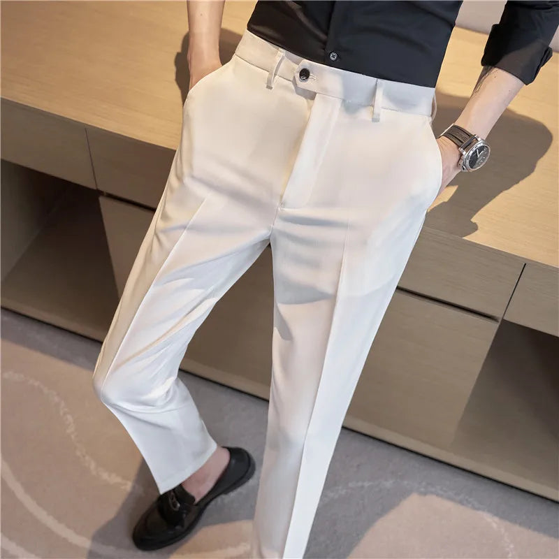 Men Suit Pants 2024 Spring Korean Style Business CasualStraight Dress Pants for Solid Slim Fit Men Formal Trousers Mens Clothing