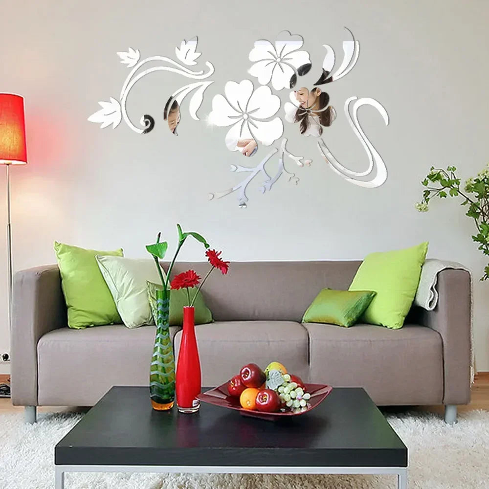 3D Acrylic Flower Mirror Wall Stickers Decorative Self Adhesive Large Wall Stickers Art Murals for Bedroom TV Background Decor