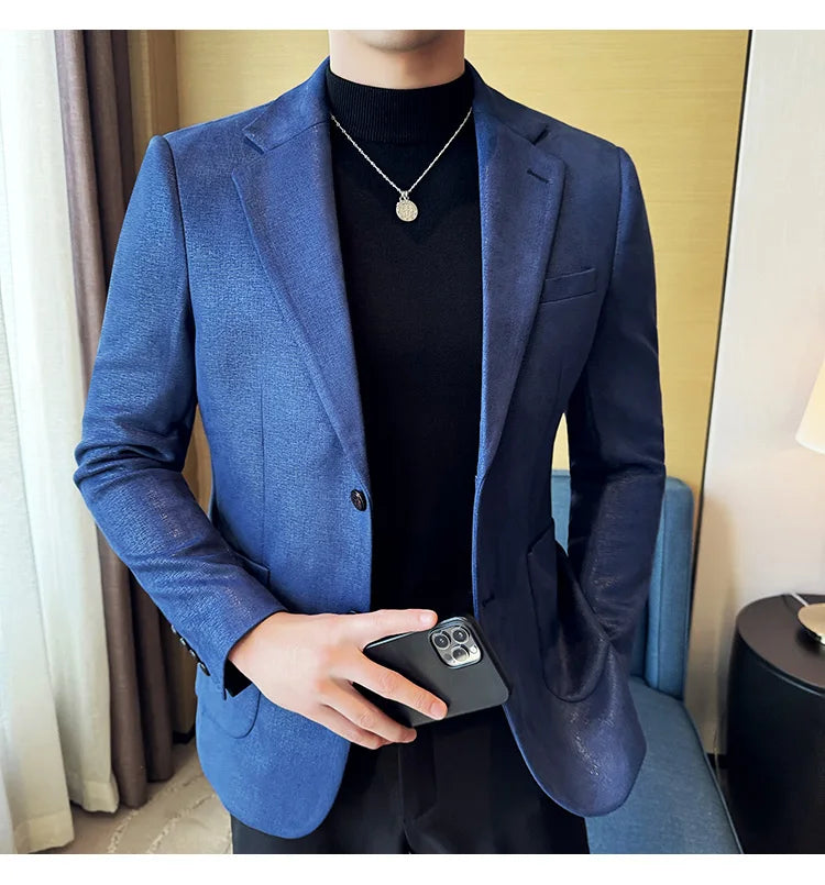 Suede Blazer Men's Fashionable Slim Fit Suit Jacket High-quality Single Breasted Business Dress Formal Jacket Blazer Hombre