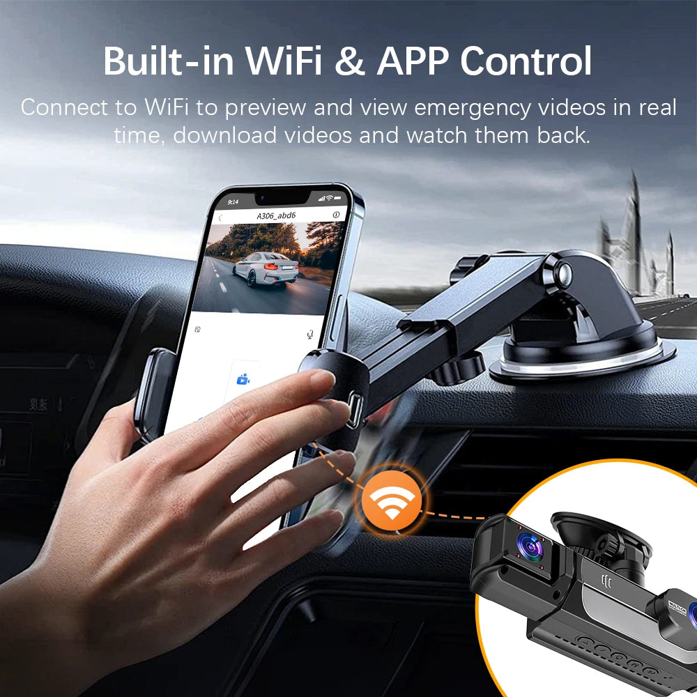 Caméra embarquée pour voitures FHD1080P Enregistreur de conduite Caméra de voiture DVR Vision nocturne Enregistreur vidéo Intégré Wi-Fi Tachographe Pièces automobiles