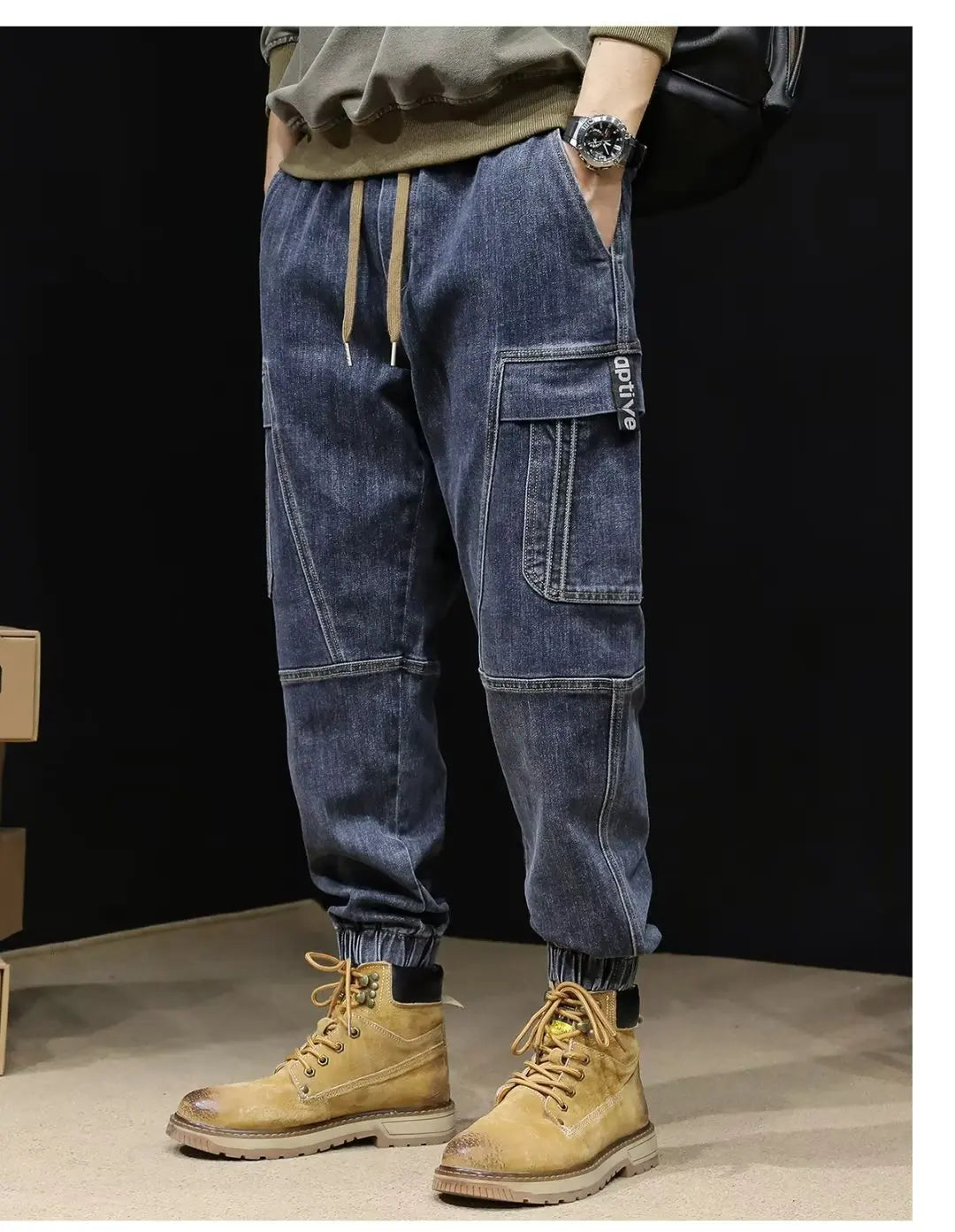 2023 New Men's Jeans Loose Fit Casual Style Vintage Cargo Pants Trendy Male Fashion Straight Blue Stretch Denim Trousers