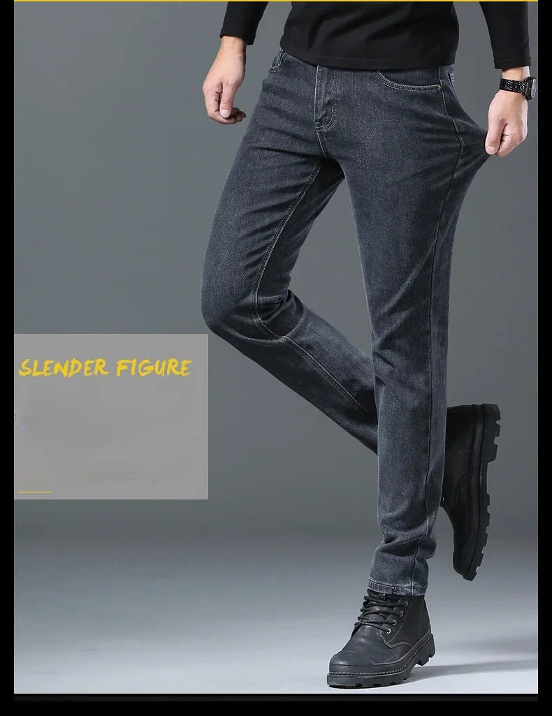 2024 Spring Summer New Style Classic Slim Jeans for Men Korean Fashion Simple Solid Color Straight Skinny Denim Trousers Male