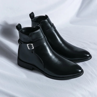 2024 high-quality new ankle boots with side zipper brown black classic business casual party personalized buckle men's shoes