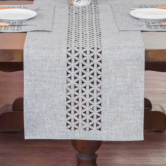 Gray Hollow Table Runner Rectangle Double Solid Fabric Farmhouse Flat Perforation Home Table Runners for Dining Holiday 13 x72In