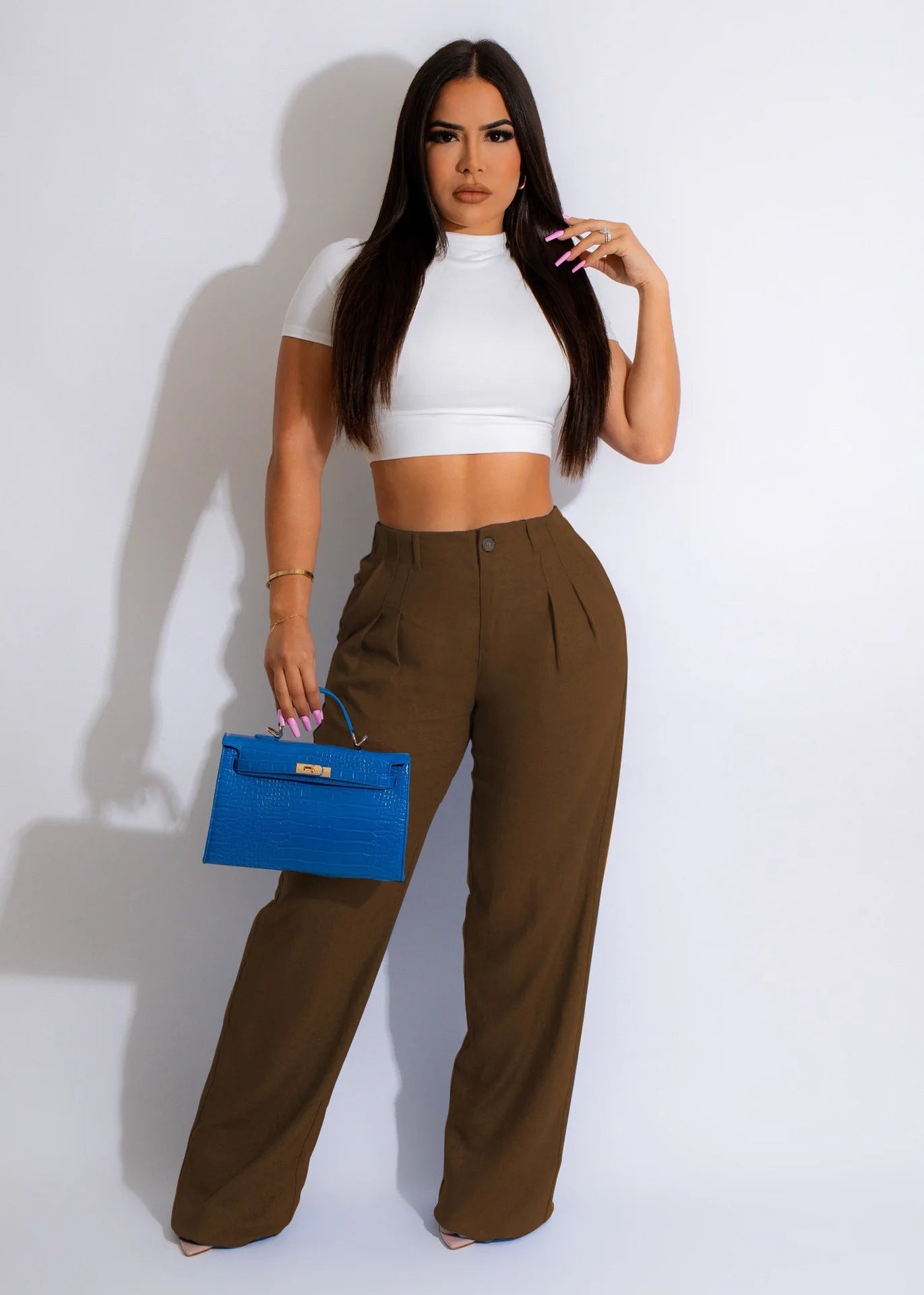 CM.YAYA Fashion Women Straight Wide Leg Zipper Fly Draped High Waist Tailored Trousers 2023 Summer OL Work Street Pants