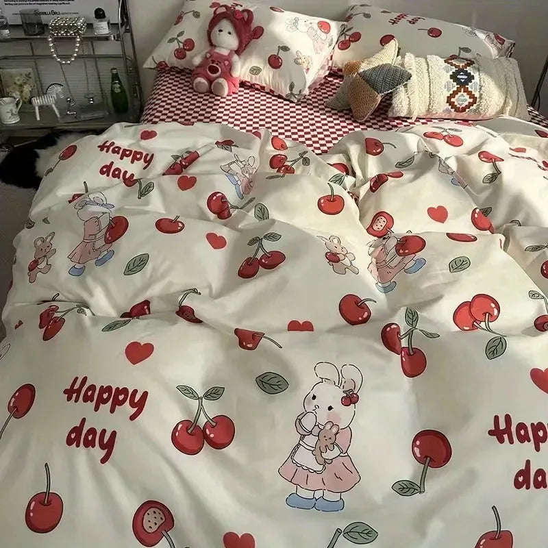 Korean Style Bedding Set Boys Girls Twin Queen Size Duvet Cover Flat Sheet Pillowcase Bed Linen Kids Adult Fashion Home Textile